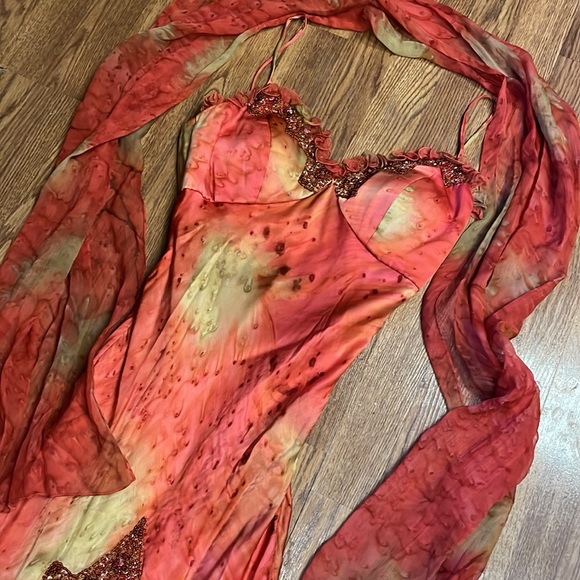 Vintage 90s Y2K 100% Silk Beaded Dress Vintage Silk Dress Prom Fairy Watercolor - Picture 16 of 16